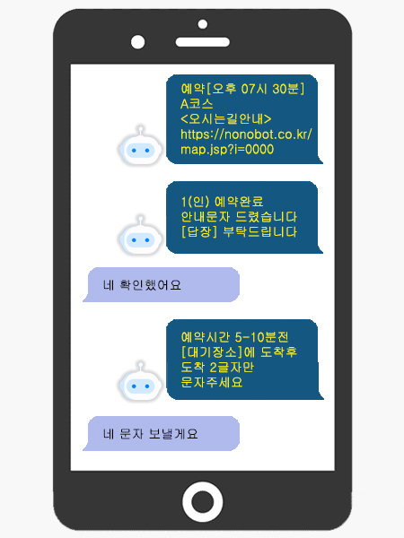 노노봇 서비스 혜택 - 예약내용 및 도착 안내 자동발송